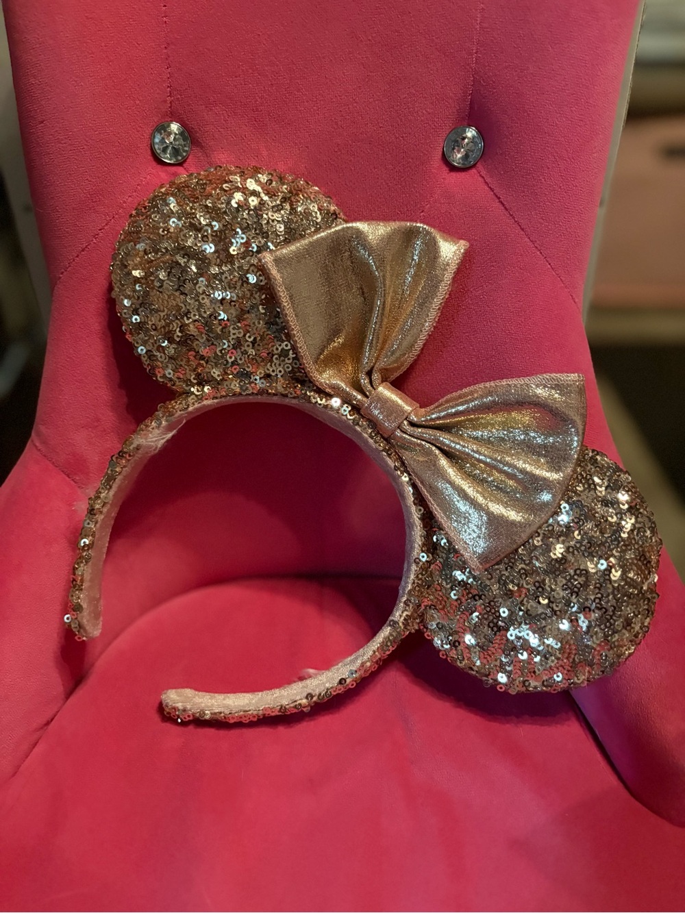 Disney Parks Rose Gold Sequin Minnie Ears Headband